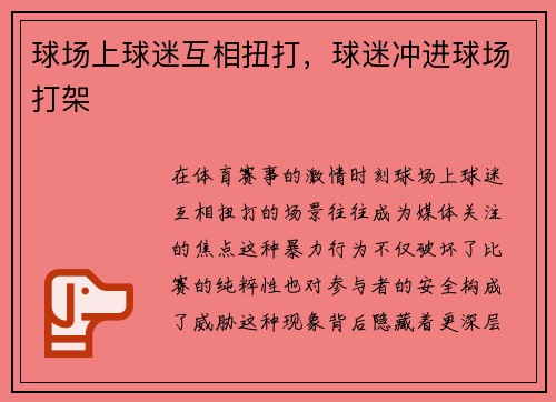 球场上球迷互相扭打,球迷冲进球场打架